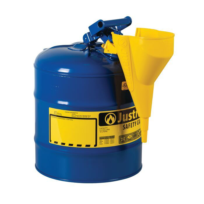 5 Gallon Steel Safety Can for Kerosene, Type I, Funnel, Flame Arrester, Blue - 7150310