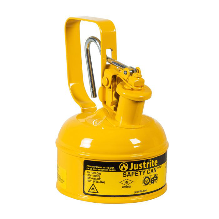 1 Pint Steel Safety Can for Diesel, Type I, Flame Arrester, Trigger-Handle, Yellow - 10011