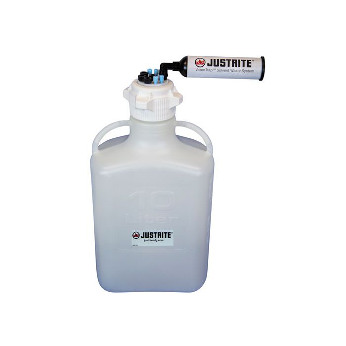 10 Liter HDPE Carboy with Filter Kit, VaporTrap™, 4 Ports 1/8" Tubing, 4 Ports 1/4" Tubing, 83mm Cap - 12817