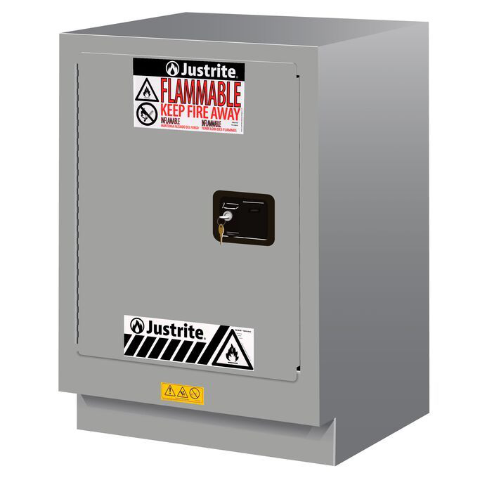 15 Gallon, 1 Shelf, 1 Door, Self Close, Left Hinge, Flammable Cabinet, Sure-Grip® EX Under Fume Hood, Sliver - 882434