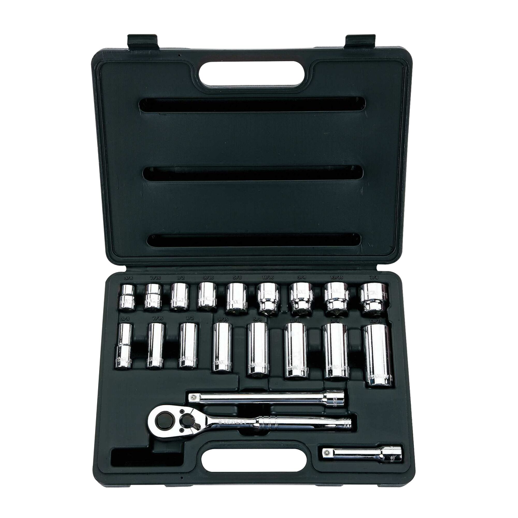 STANLEY SET DR SKT 3/8 DR 12 PT STD + DEEP SAE 20PC.
