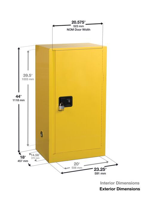 20 Gallon, 2 Shelves, 1 Door, Manual Close, Paint Safety Cabinet, Sure-Grip® EX, Yellow - 891510