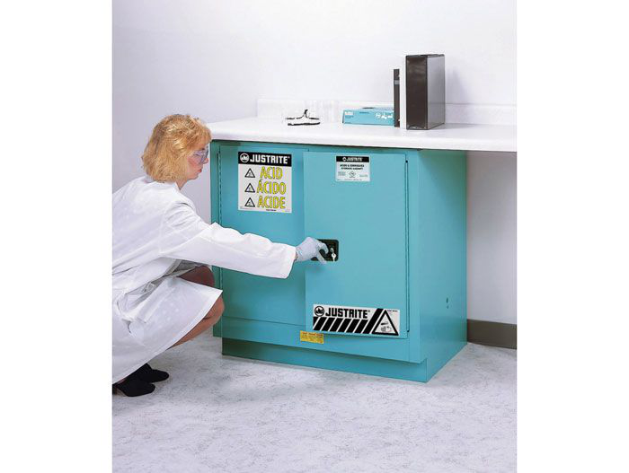 22 Gallon, 1 Shelf, 2 Doors, Manual Close, Corrosives/Acids Safety Cabinet, ChemCor® Under Counter, Blue - 8923022