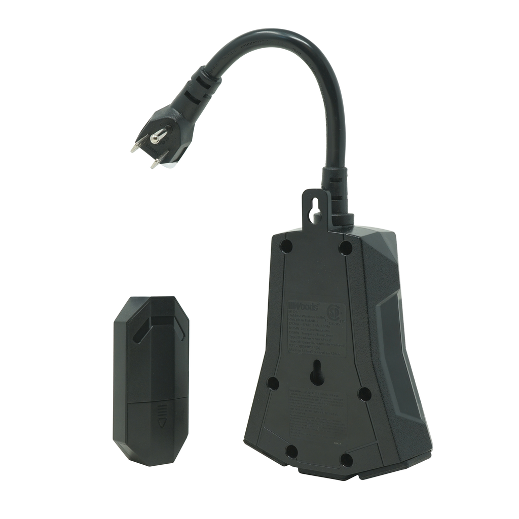 Woods OUTDOOR WIRELESS REMOTE CONTROL WITH PHOTOCELL, 3 GROUNDED OUTLETS 6/BX