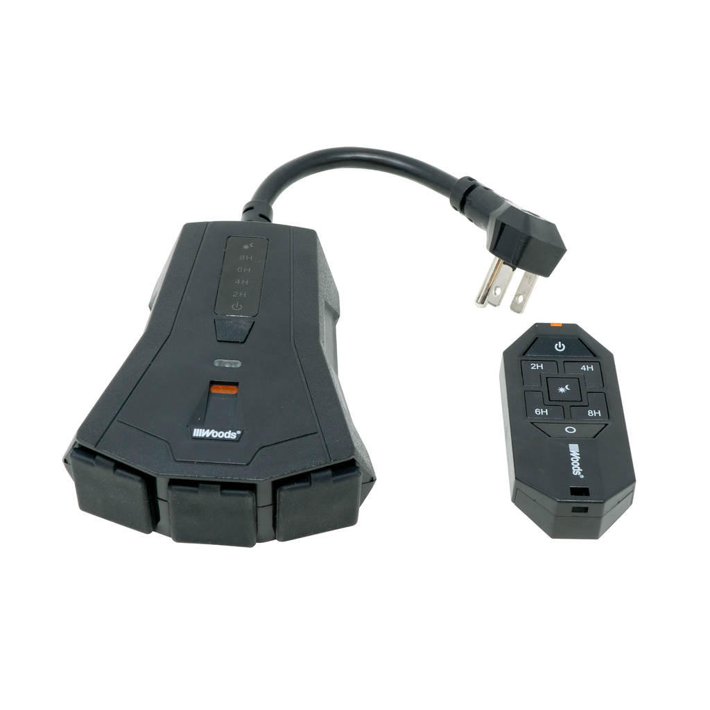 Woods OUTDOOR WIRELESS REMOTE CONTROL WITH PHOTOCELL, 3 GROUNDED OUTLETS 6/BX