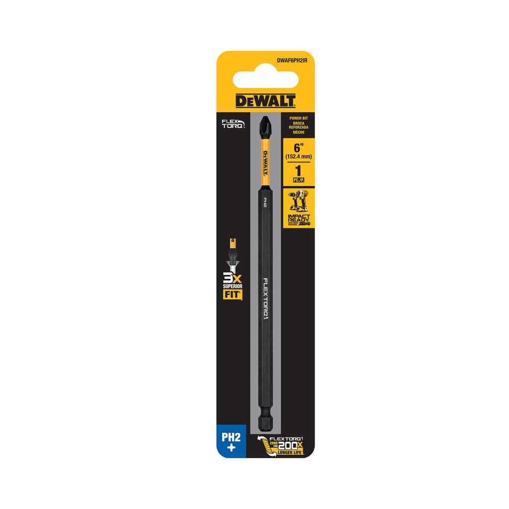 DW FLEXTORQ 1PK 6IN BIT FOR PH2