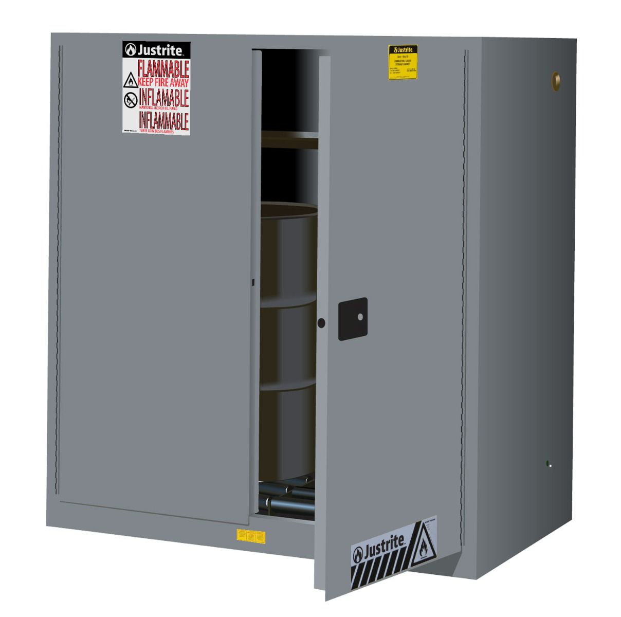 60 Gallon, 2 Drum Vertical, 1 Shelf, 2 Doors, Self Close, Safety Cabinet With Drum Rollers, Sure-Grip® EX, Gray - 899073