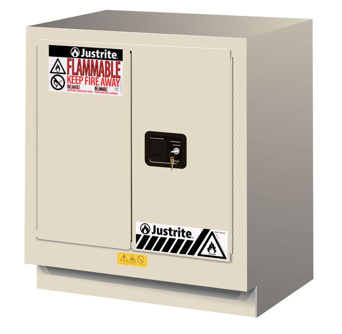 19 Gallon, 1 Shelf, 2 Doors, Manual Close, Flammable Cabinet, Sure-Grip® EX Under Fume Hood, Light Neutral - 883007