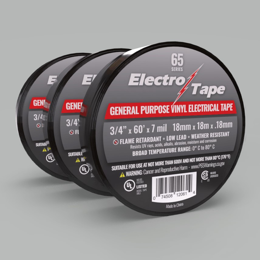Electro-Tape 2" (50mm) x 66 ft 7mil Black General Purpose Vinyl Electrical Tape 24/CS