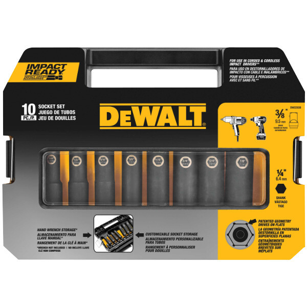 DEWALT Impact Socket Set, SAE, 3/8-Inch, 10-Piece