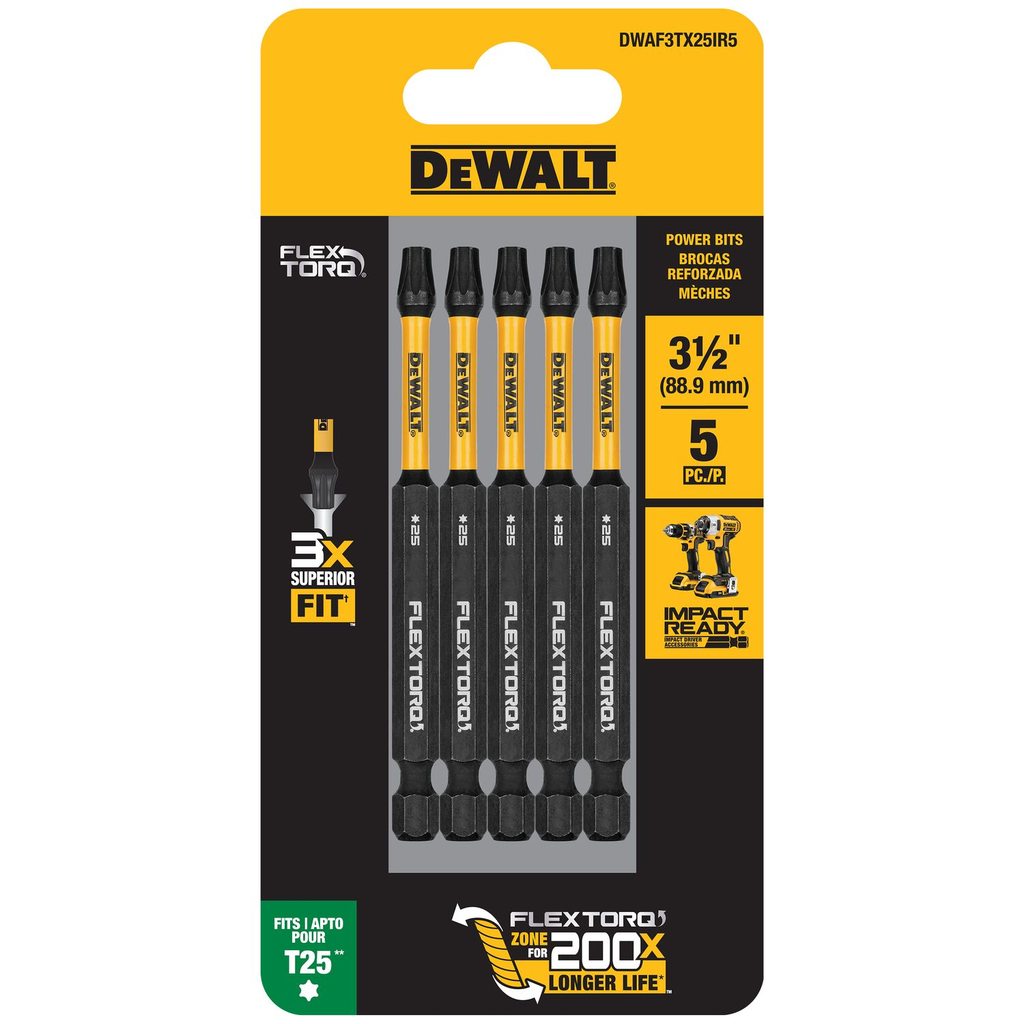 DW FLEXTORQ 5PK 3.5IN BITS FOR T25