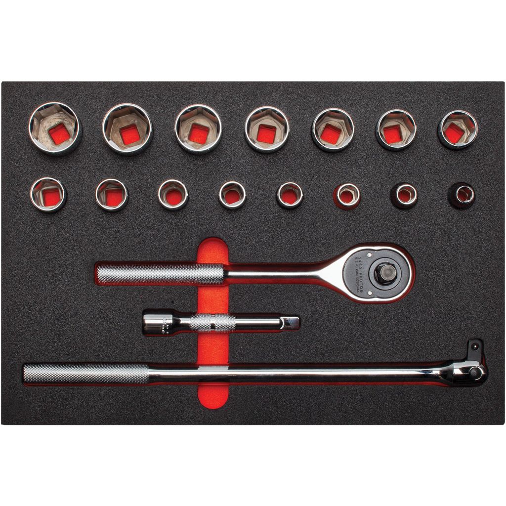 PROTO SET SKT 1/2 DR 18 PC 6 PT FOAMED
