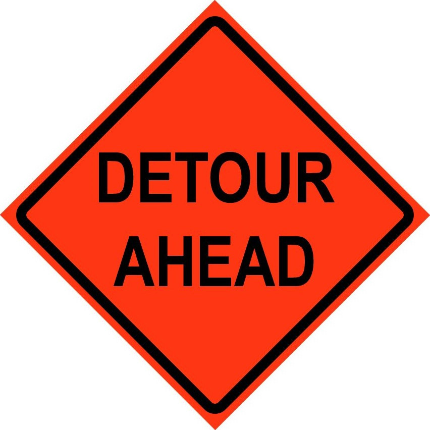 Cortina 48" x 48" SuperBright Reflective Roll-Up Sign with Lexan Pockets and Ribsets - Detour Ahead