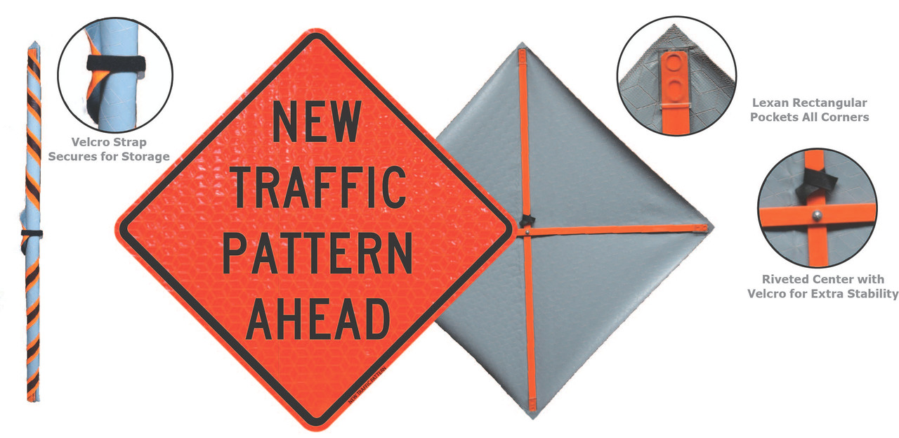 Cortina 48" x 48" SuperBright Reflective Roll-Up Sign with Lexan Pockets and Ribsets - Detour Ahead