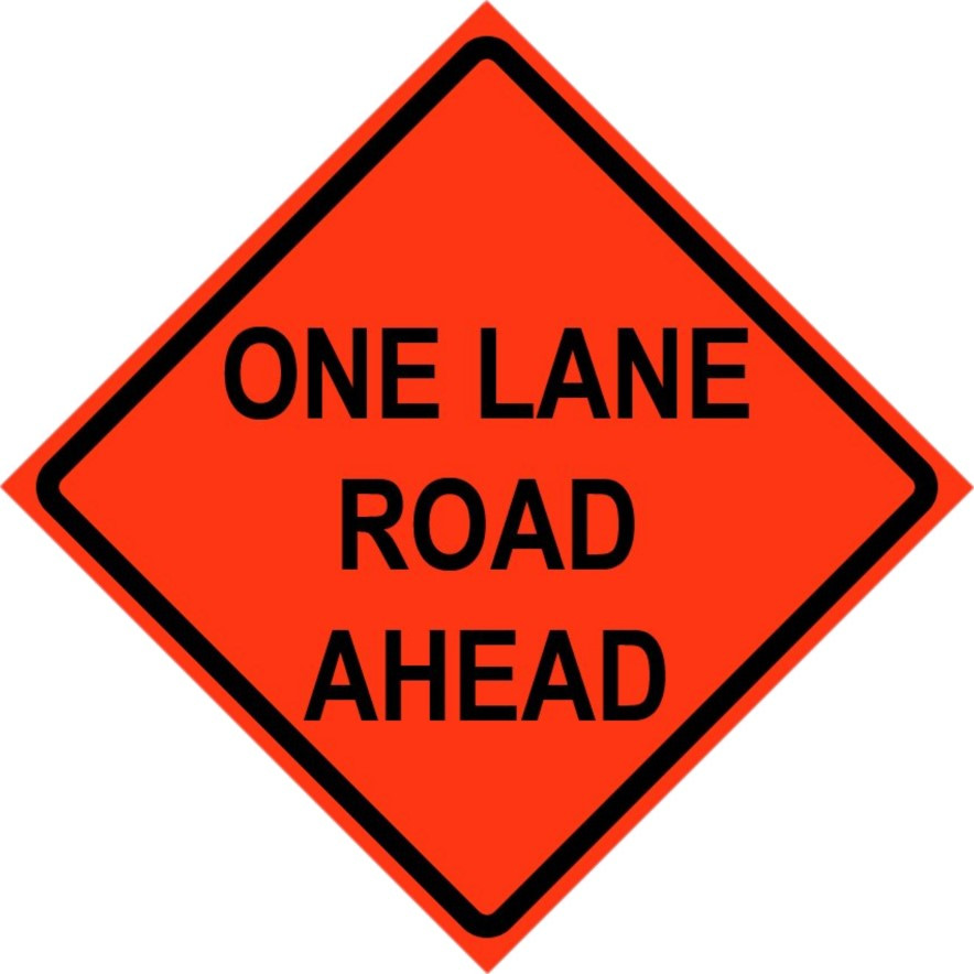Cortina 48" x 48" SuperBright Reflective Roll-Up Sign with Lexan Pockets and Ribsets - One Lane Road Ahead