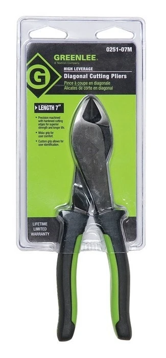 GREENLEE 7" High-Leverage Diagonal Cutting Pliers (Molded Grip)
