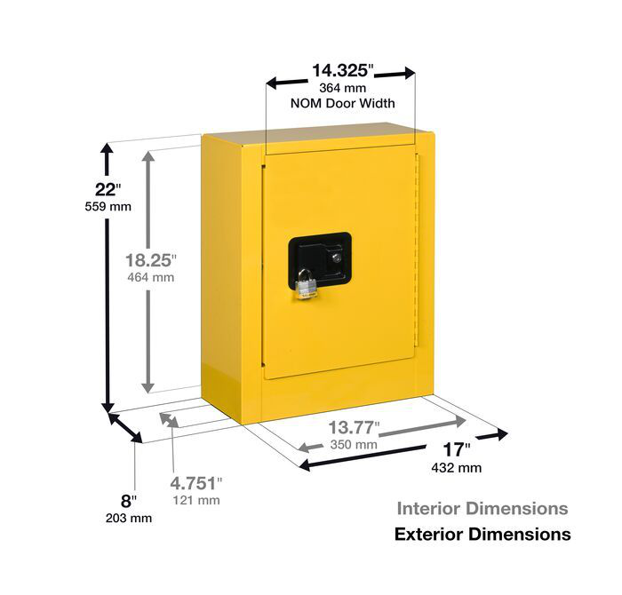 1 Door, Manual Close, Mini Transportable Flammable Cabinet for Aerosols, Sure-Grip® EX, Yellow - 890200