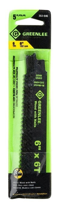 GREENLEE 6" x 6T Reciprocating Saw Blade (Pack of 5)  (P/N 353-646)