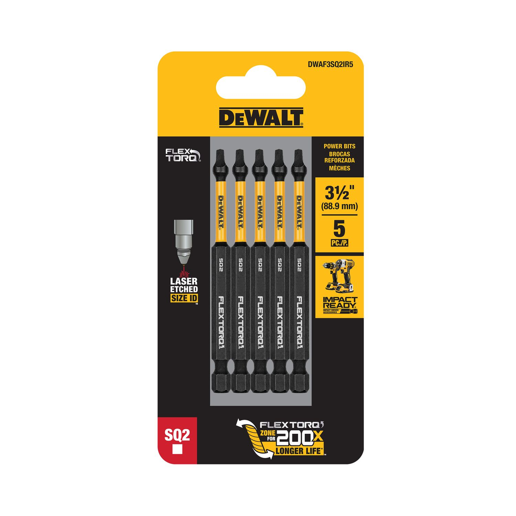DW FLEXTORQ 5PK 3.5IN BITS FOR SQ2