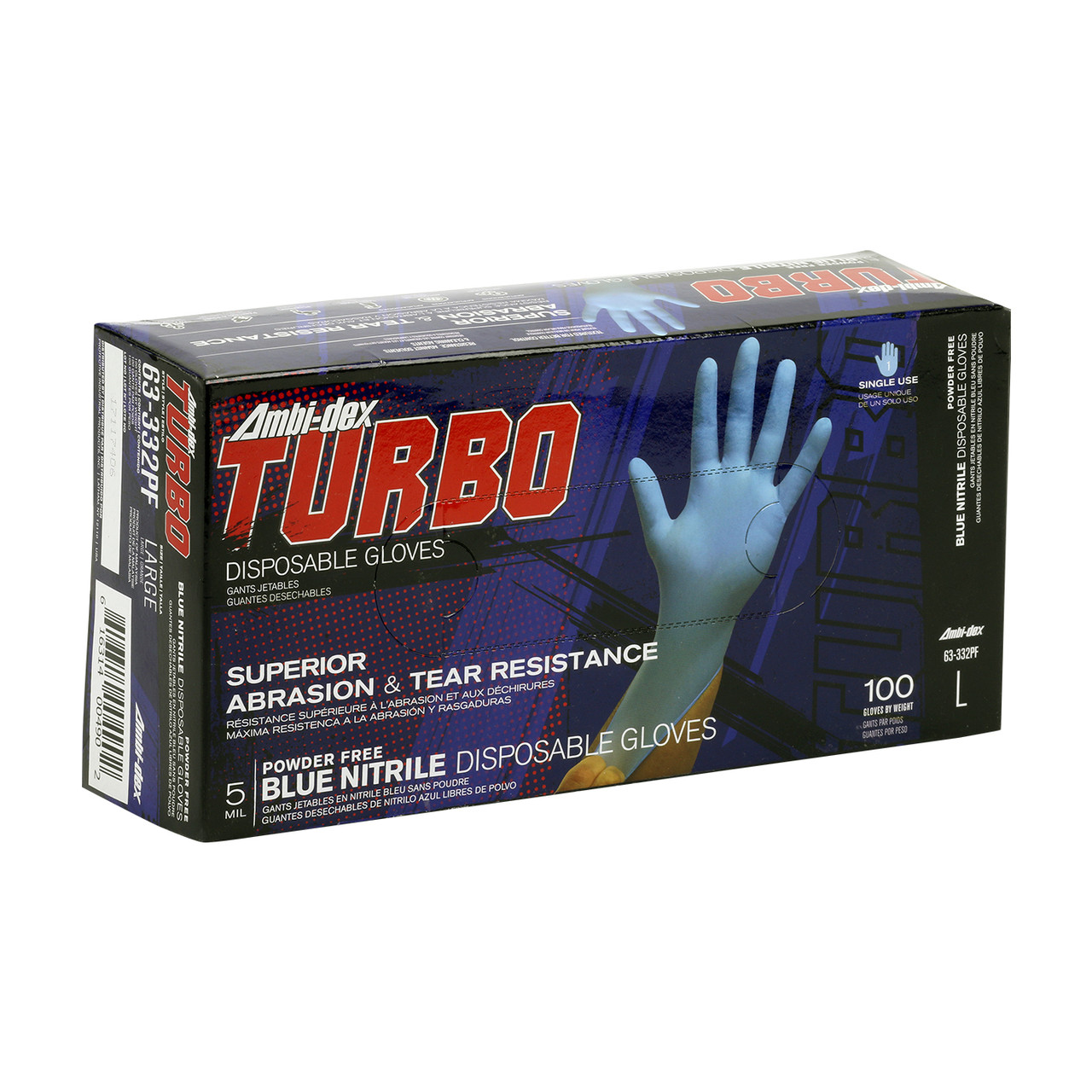 Ambi-dex® Turbo 63-332PF  Disposable Gloves, Size L, Blue