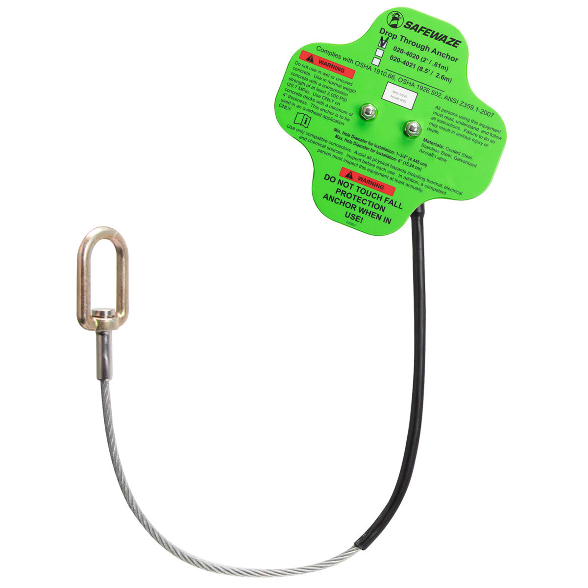SafeWaze 2' Drop-Through Cable Anchor 