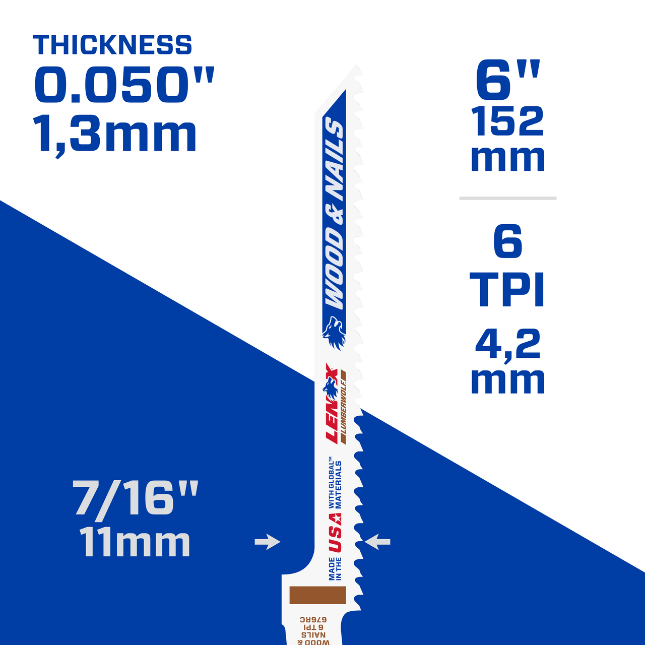 LENOX Wood Cutting Reciprocating Saw Blade With Power Blast Technology, Bi-Metal, 6-Inch, 6 TPi, 5/Pk