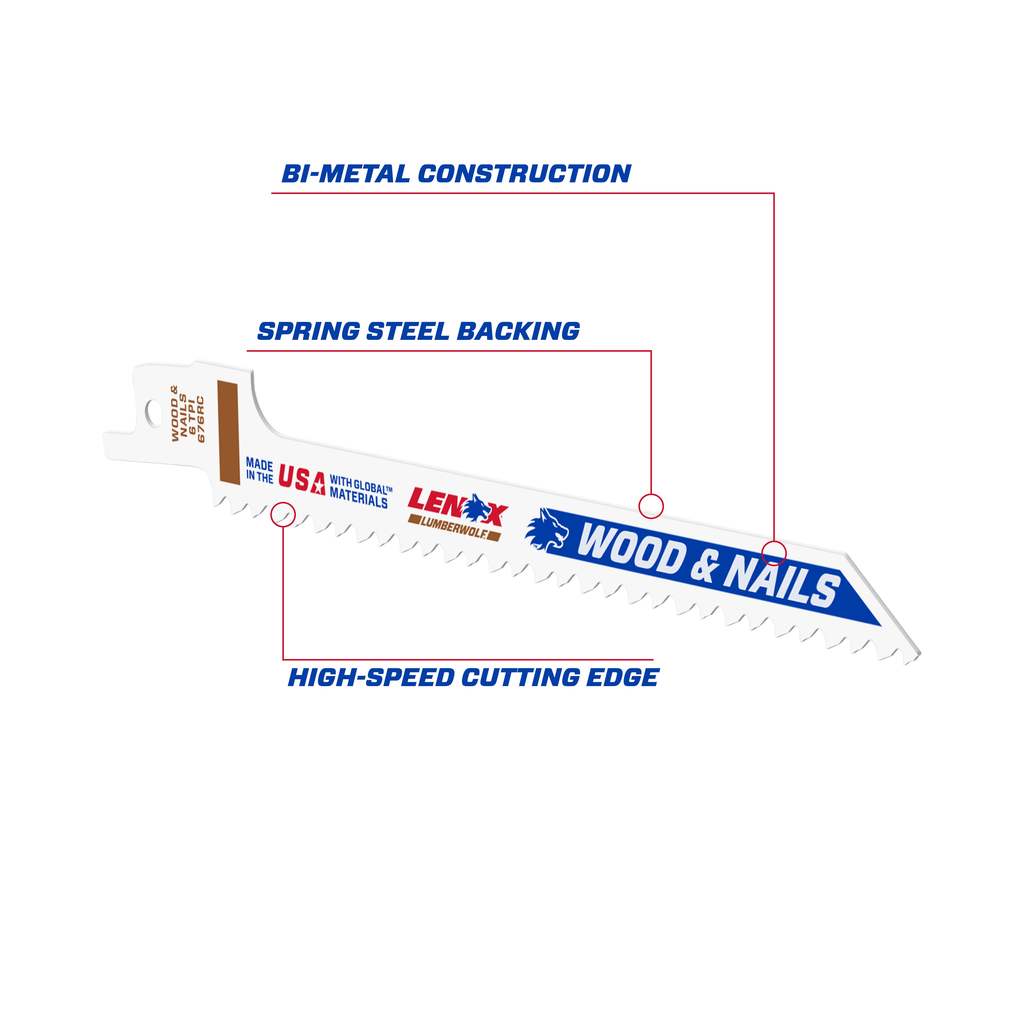 LENOX Wood Cutting Reciprocating Saw Blade With Power Blast Technology, Bi-Metal, 6-Inch, 6 TPi, 5/Pk