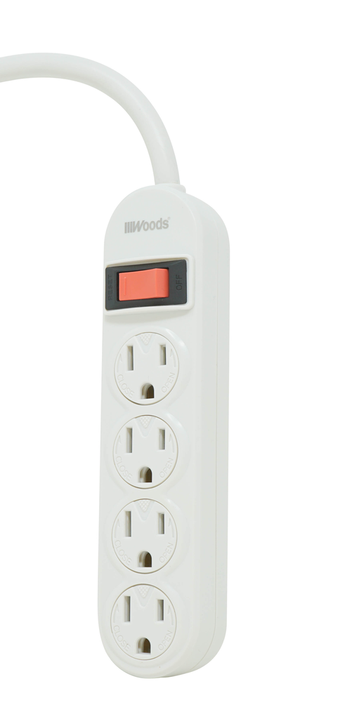 Woods POWERSTRIP, 4 OUTLET 1.5' CORD 12/BX