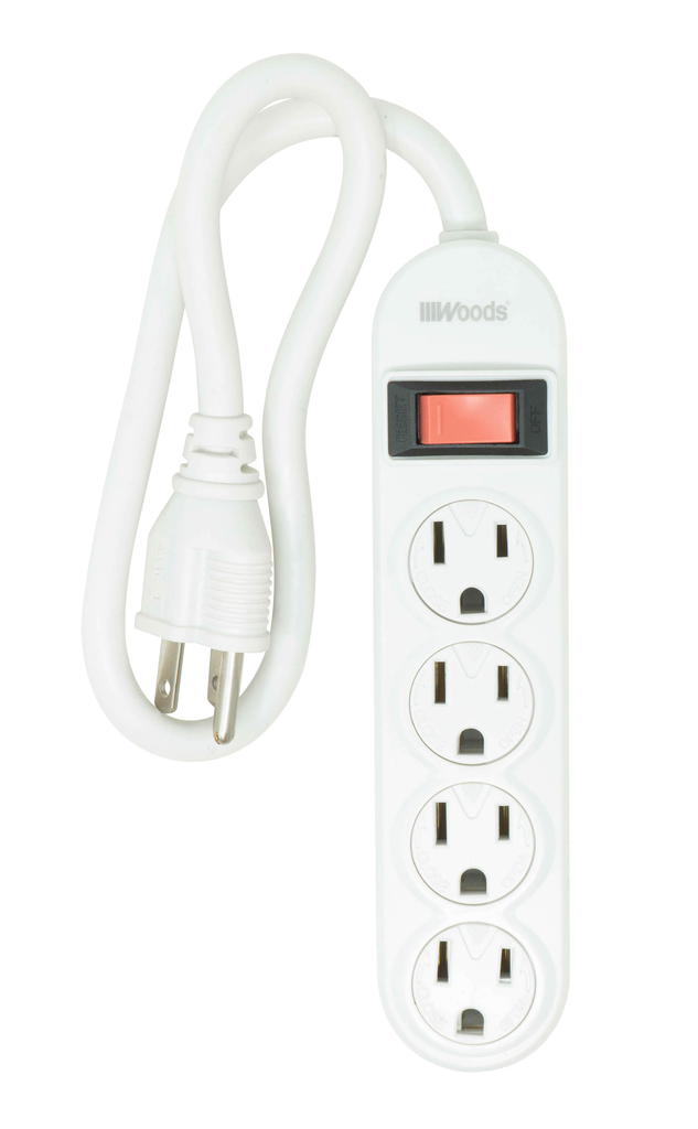Woods POWERSTRIP, 4 OUTLET 1.5' CORD 12/BX
