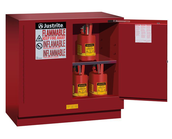 22 Gallon, 1 Shelf, 2 Doors, Self Close, Flammable Cabinet, Sure-Grip® EX Under Counter, Red - 892321