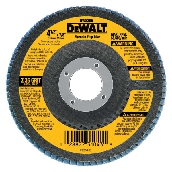DEWALT Flap Disc, Zirconia, 4-1/2-Inch By 7/8-Inch, 40-Grit