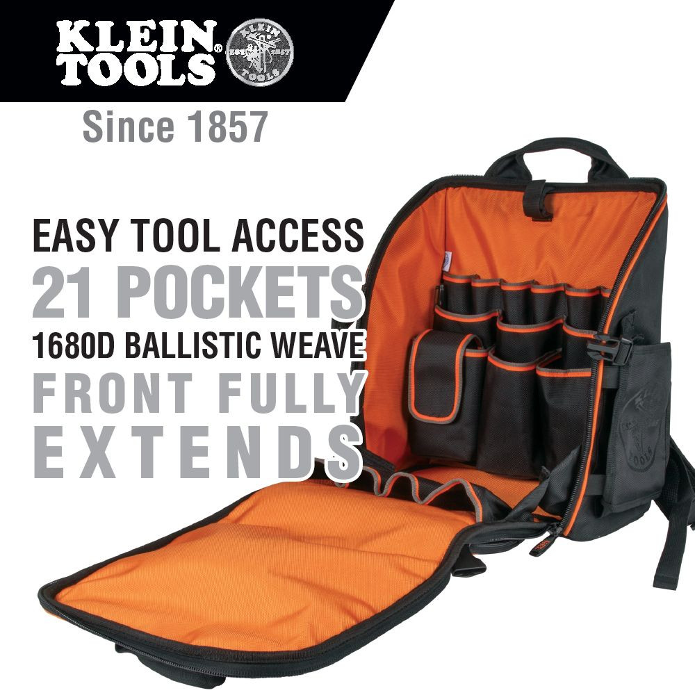 Klein Tradesman Pro™ Tool Station Tool Bag Backpack, 21 Pockets, 17.25-Inch