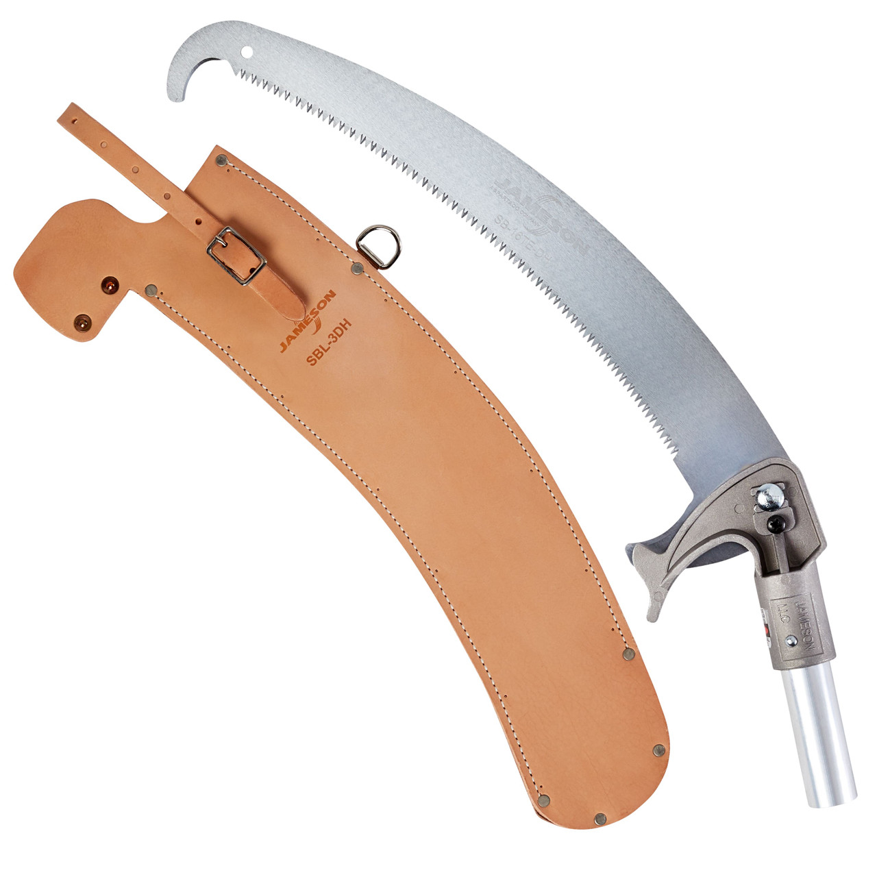 Jameson Double Hook Curved Blade Saw Head and Leather Scabbard, 16"