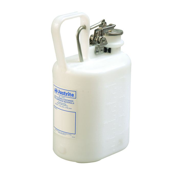 1 Gallon Polyethylene Safety Container for Corrosives/Acids, Stainless Steel Hardware, Oval, White - 12161
