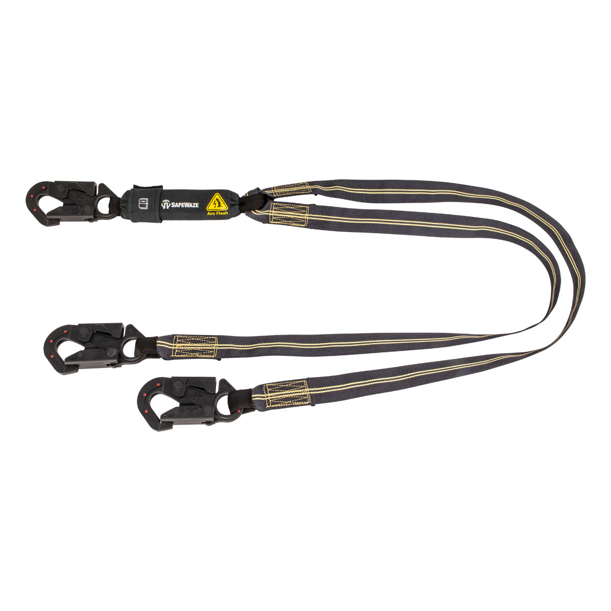 SAFEWAZE Arc Flash 6' Energy Absorbing Lanyard: Aramid, Dual Leg, Dielectric Snap Hooks