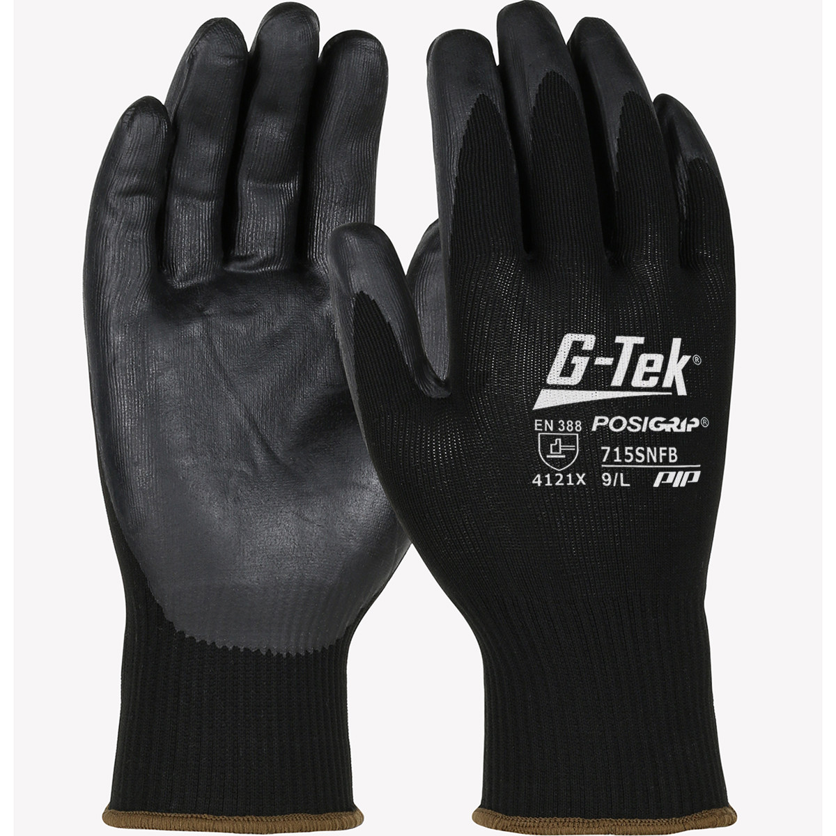 G-Tek® PosiGrip® 715SNFB  SeamlessGlove Coated, Size XL, Black