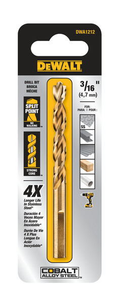 DEWALT 3/16" Pilot Point Industrial Cobalt Alloy Steel Drill Bit