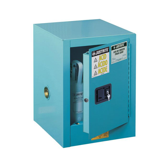 4 Gallon, 1 Shelf, 1 Door, Self Close, Corrosives/Acid Steel Safety Cabinet, Sure-Grip® EX Countertop, Blue - 890422