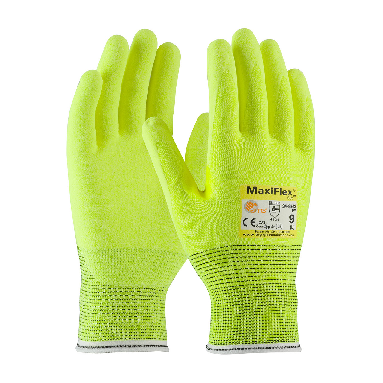 MaxiFlex® Cut™ 34-8743FY  Cut Resistant Gloves, Size S, Hi-Vis Yellow, ANSI A2
