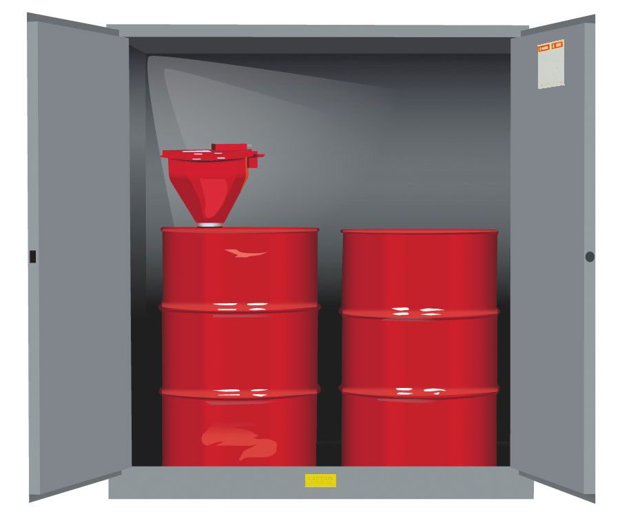 110 Gallon, 2 Drum Vertical, 1 Shelf, 2 Doors, Self Close, Flammable Cabinet With Drum Support, Sure-Grip® EX, Gray - 899103