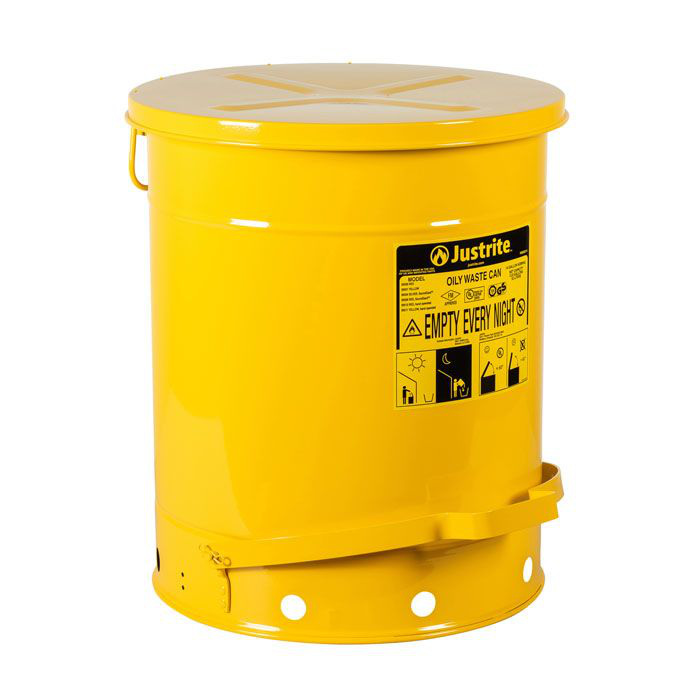 14 Gallon, Oily Waste Can, Hands-Free, Self-Closing Cover, Yellow - 09501