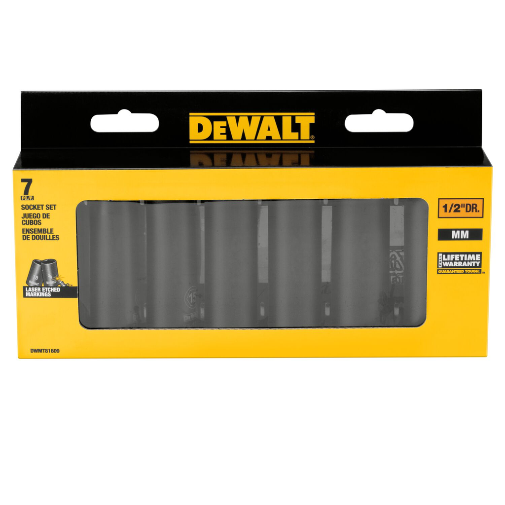 DWT 1/2IN DR 7PC DP IMPACT SOCKET SET MM