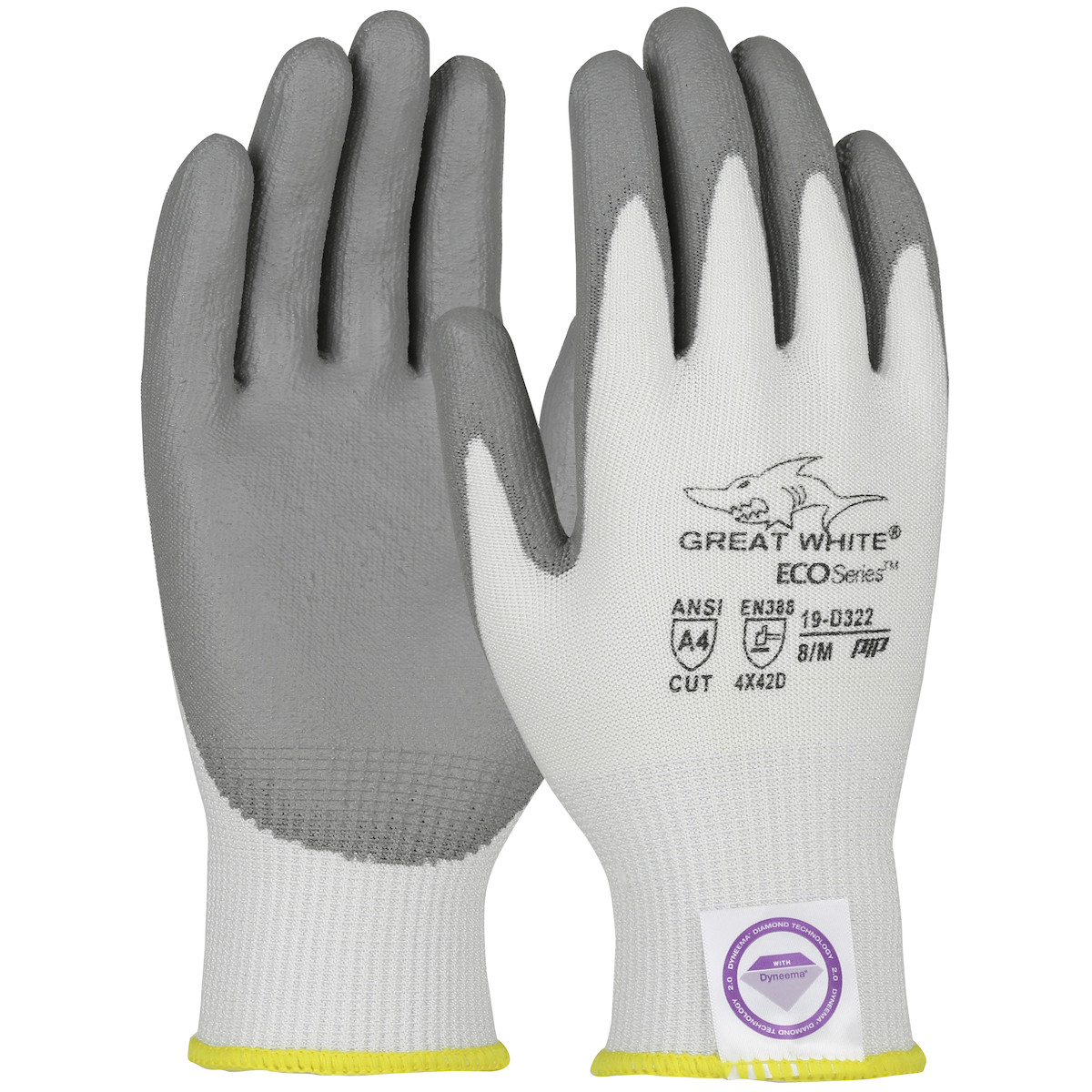 Great White® ECO Series™ 19-D322  Cut Resistant Gloves, Size XL, White, ANSI A4