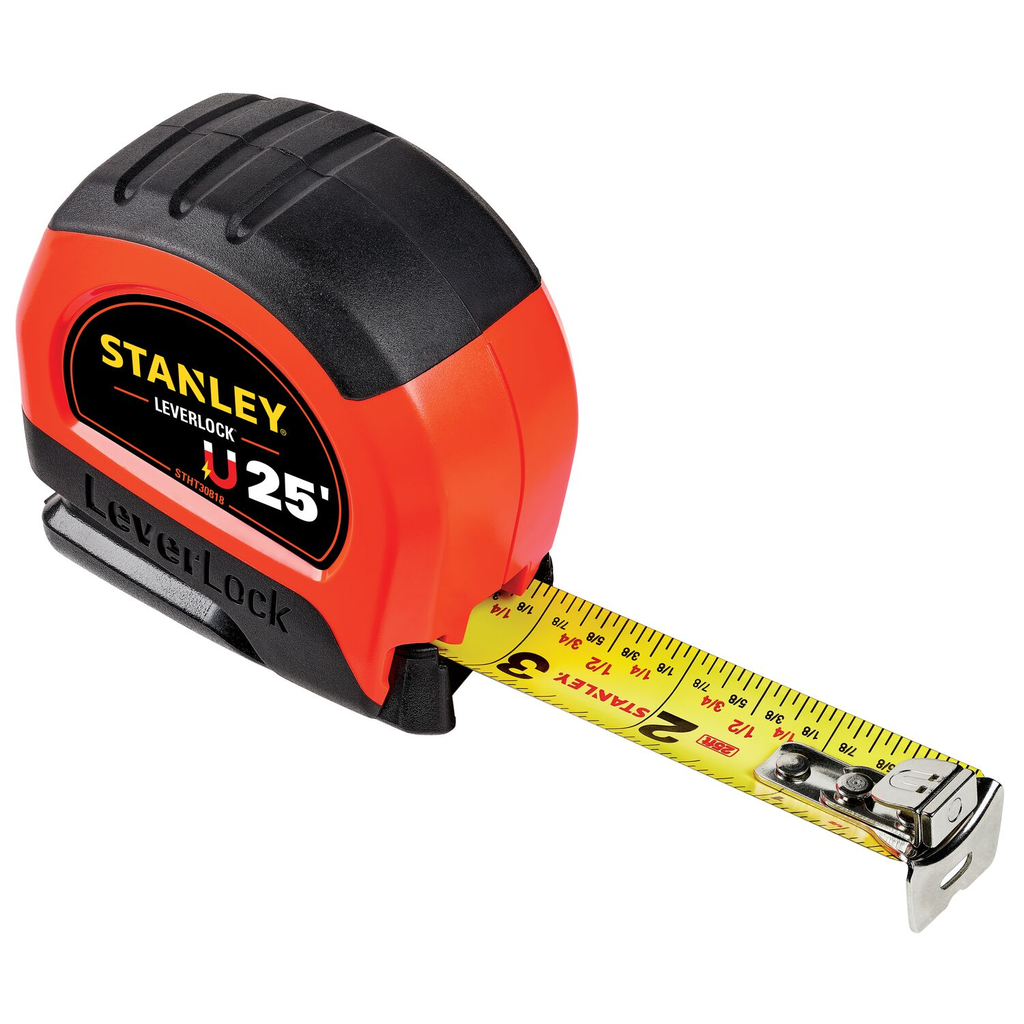 STANLEY 25FT MAG HI-VIS LEVERLOCK TAPE