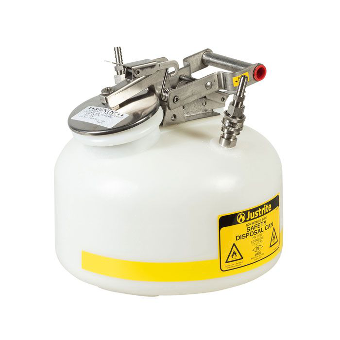 2 Gallon, Polyethylene Quick-Disconnect Disposal Safety Can, Stainless Steel Fittings for 3/8" Tubing, White - TF12752