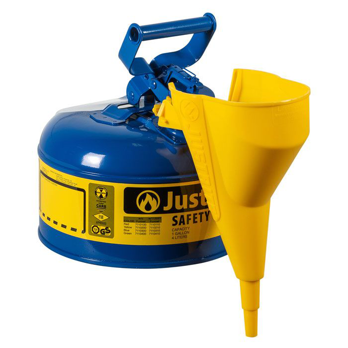 1 Gallon Steel Safety Can for Kerosene, Type I, Funnel, Flame Arrester, Blue - 7110310