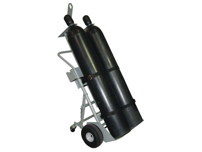 Double Cylinder Hand Truck With Hoist Ring, 10.5" Pneumatic Wheels, Rear Casters and Tool Tray - 35022