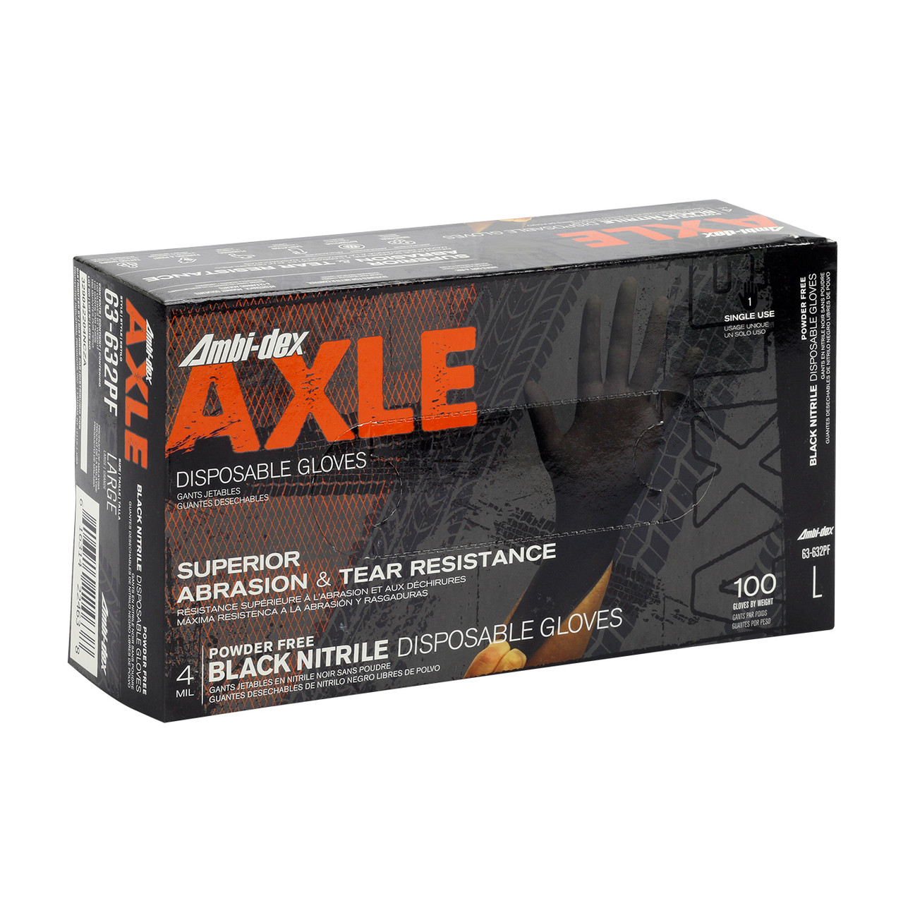 Ambi-dex® Axle 63-632PF  Disposable Gloves, Size XL, Black