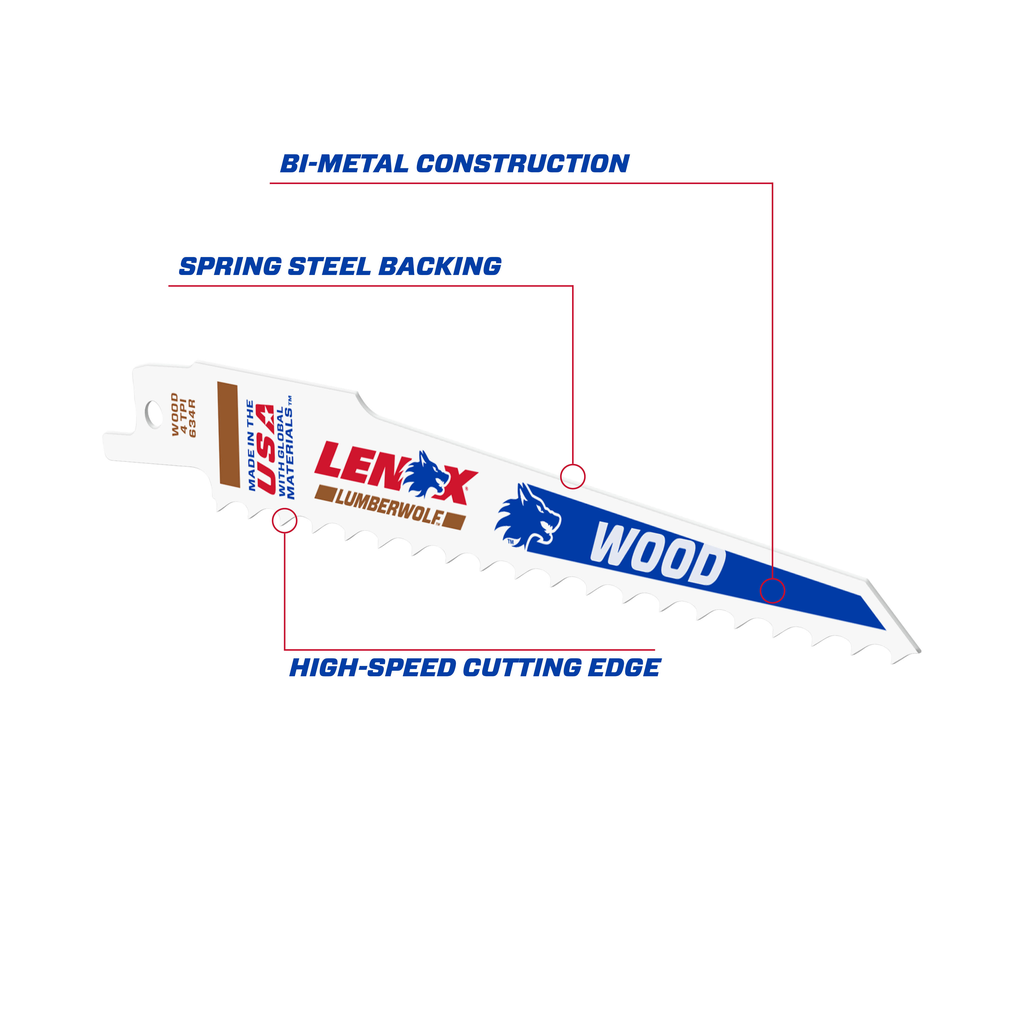 LENOX 20575-634R 6" 4TPi Wood Cutting Reciprocating Saw Blade - 5 Pack
