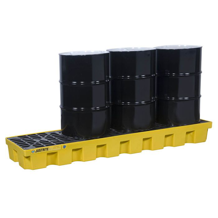 4 Drum Plastic Pallet, In-line, With Drain, EcoPolyBlend™, Yellow - 28632